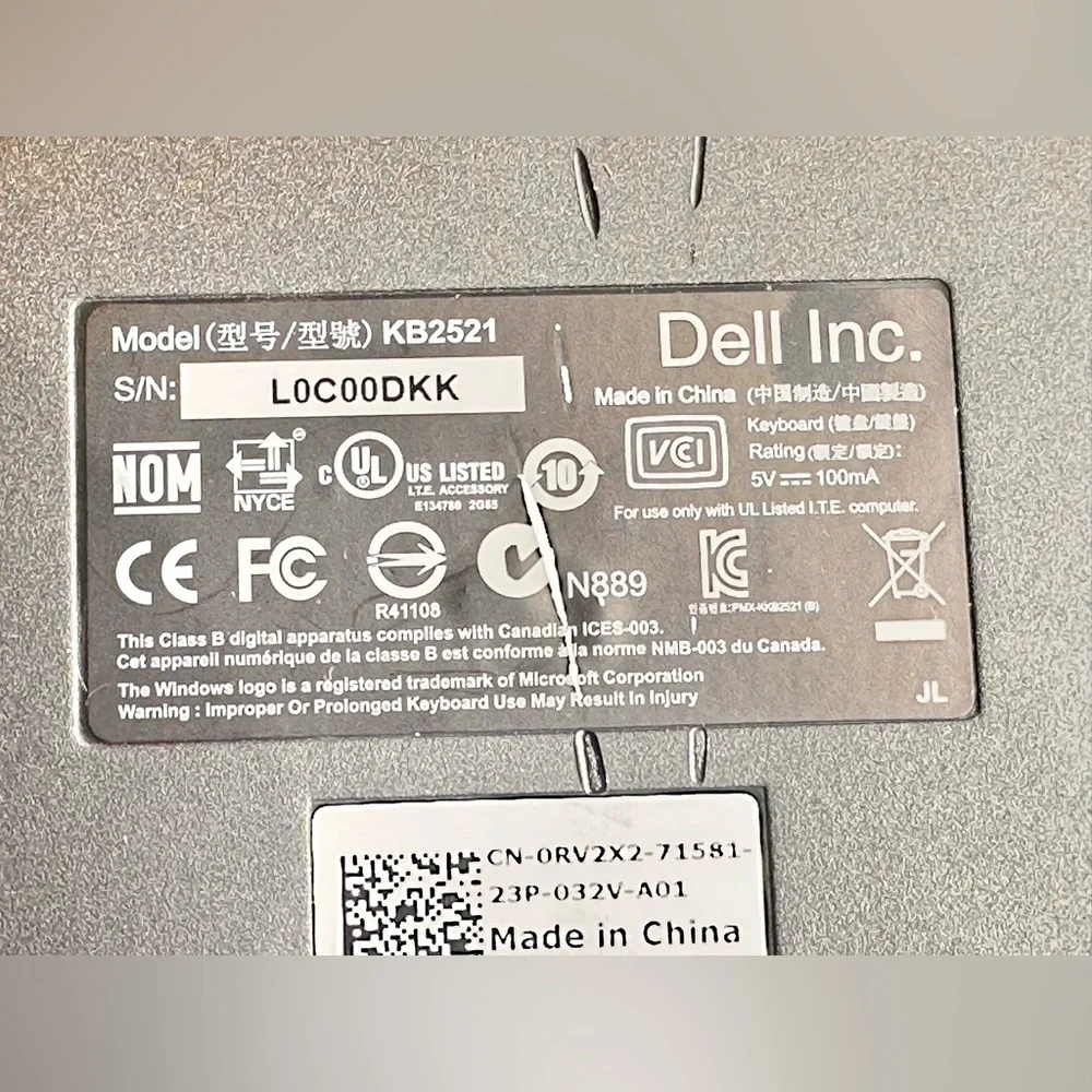 Dell USB Keyboard KB2521 w/Box TESTED Works